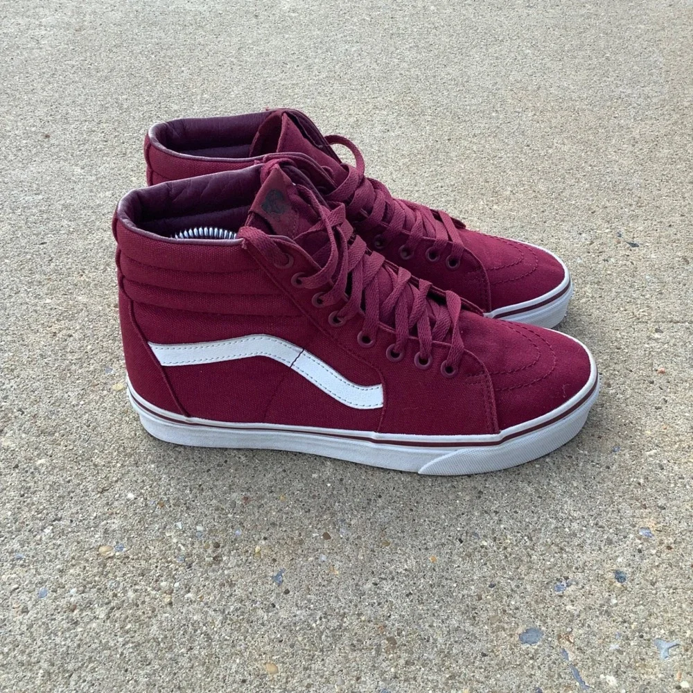 Vans Sk8-Hi Burgundy Maroon Canvas High Top Sneakers Mens 7 Womens 8.5 721356